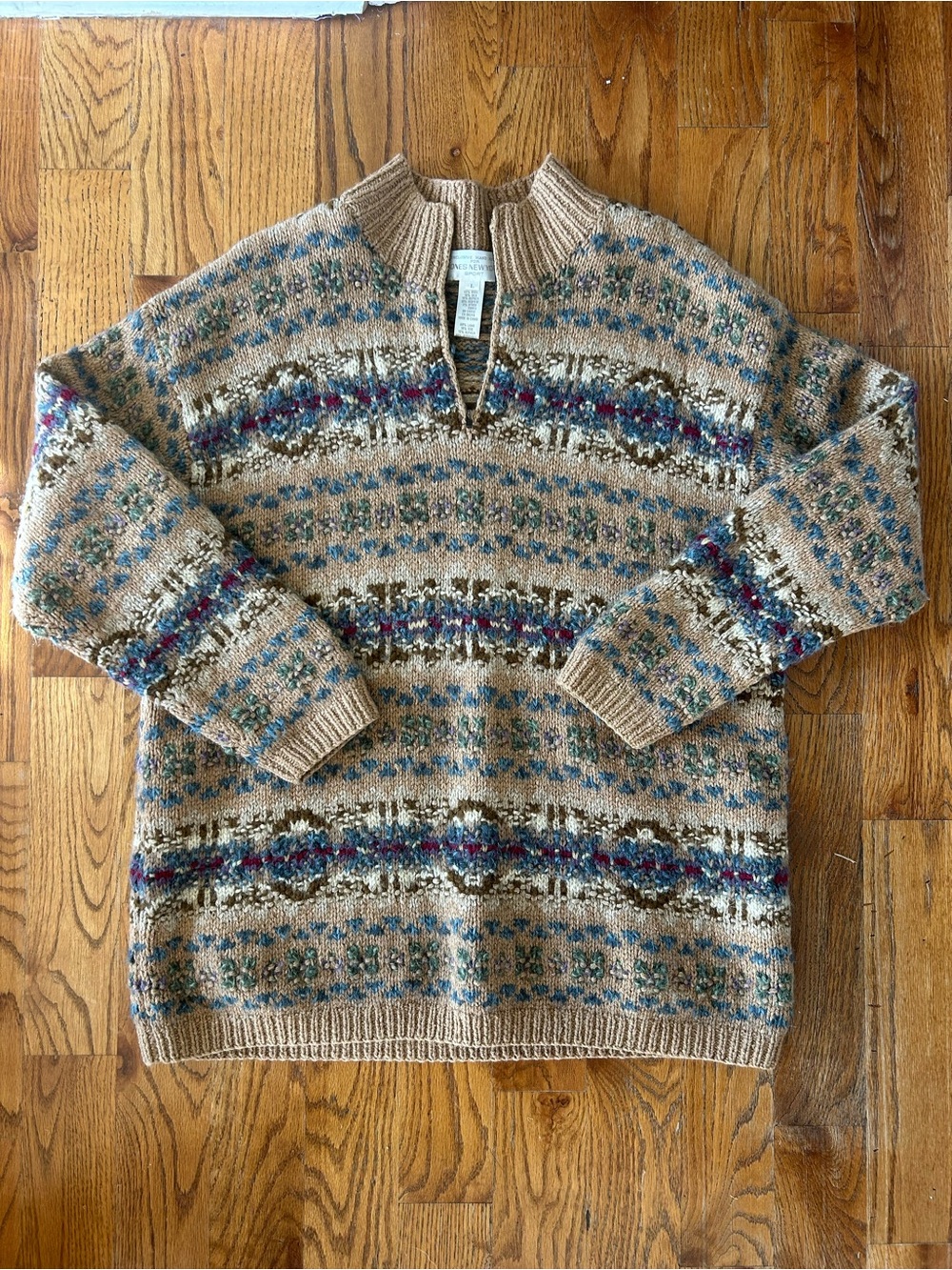 Vintage Jones New York Wool Blend Fair Isle Quarter Zip Sweater